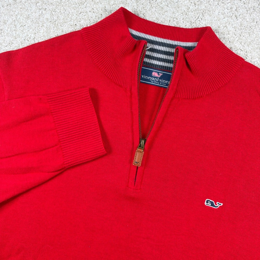 Vineyard Vines Pullover Men Size M Red Quarter Zip Cotton Whale Logo Sweater
